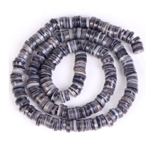 Perles naturelles coquillage - rondelles - heishi - lot de 30 - camaïeu de noir