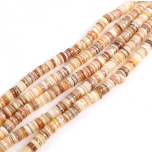 Perles naturelles coquillage - rondelles - heishi - lot de 30 - camaïeu de ivoire - p581