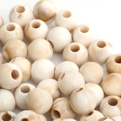 Lot de 10 perles en acrylique - rondes - 16 mm - beige - r355
