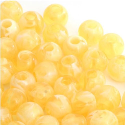 Lot de 10 perles en acrylique - rondes - 16 mm - jaune - r356