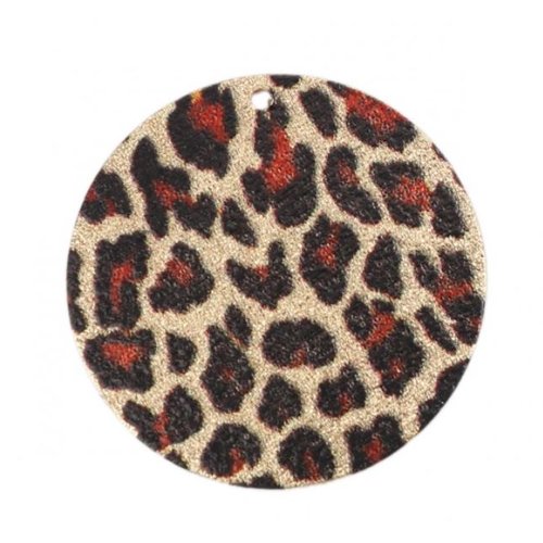 1 pendentif rond - emaillé - léopard  - métal doré - r259