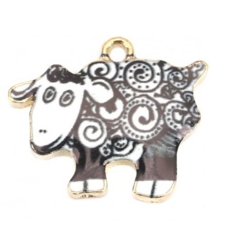 1 breloque pendentif charm mouton noir et blanc - emaillé