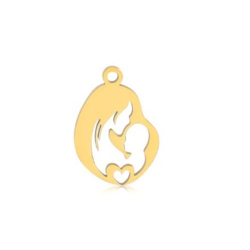 1 breloque pendentif - mère enfant  dorée - acier inoxydable
