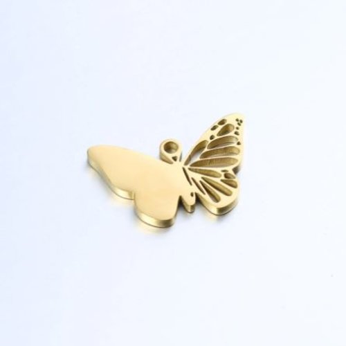 1 breloque pendentif - papillon  dorée - acier inoxydable