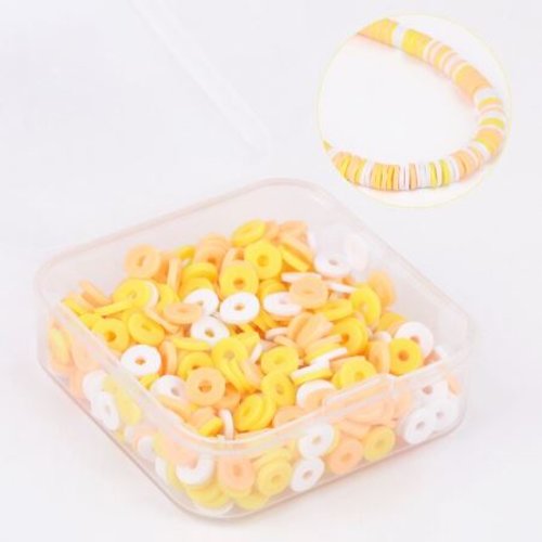 1 boite de 500 perles heishi - rondelles en pâte polymère - 6 mm - tons jaune - abricot et blanc - r396
