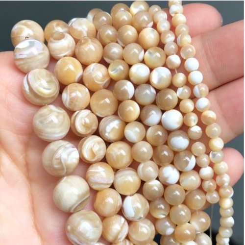 Lot de 10 perles naturelles rondes coquillage - trochus - p1186