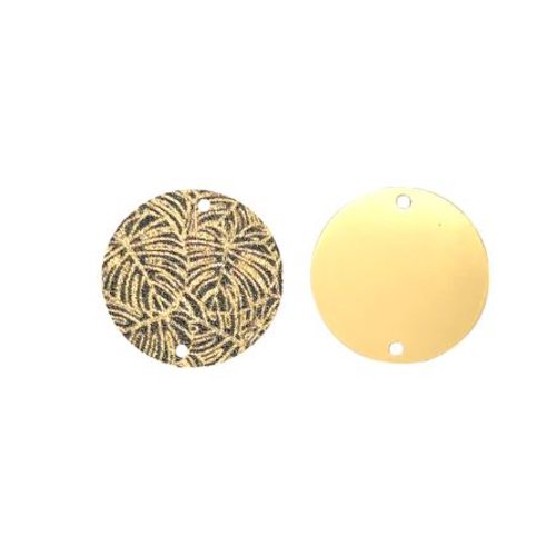 1 pendentif connecteur rond - emaillé - feuille monstera - métal doré