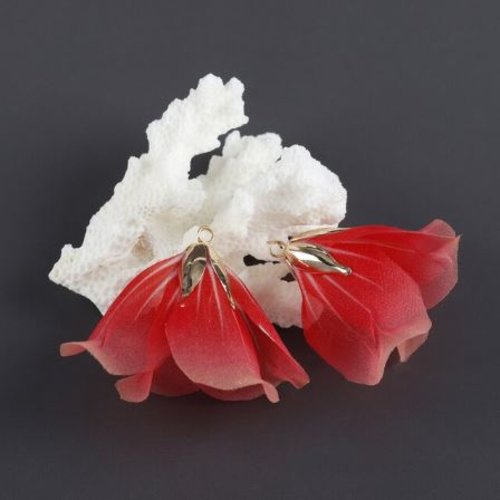 1 pendentif - breloque pompon fleurs - rouge - f16201s