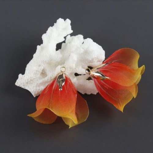 1 pendentif - breloque pompon fleurs - jaune - orangé - f16203s