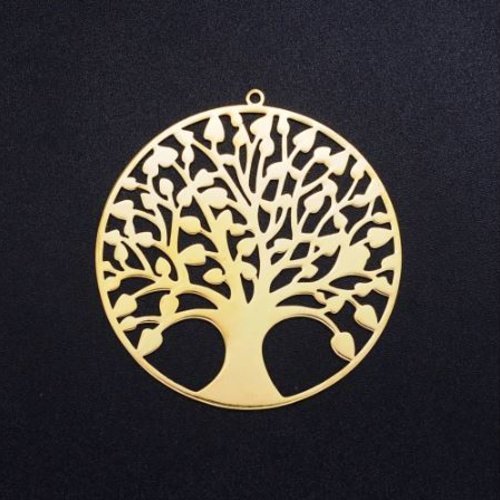 1 breloque pendentif - arbre de vie -  dorée - acier inoxydable