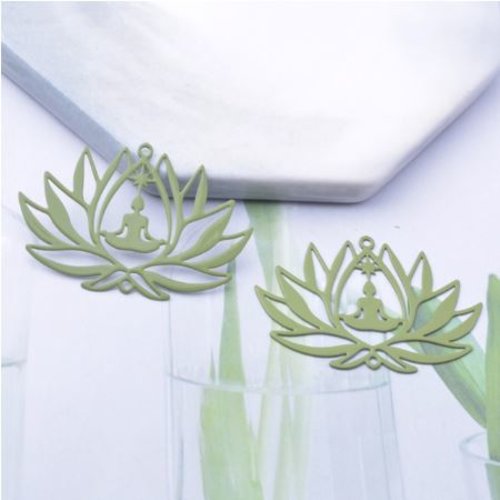 1 breloque pendentif  fleur de lotus -yoga - laser cut - kaki