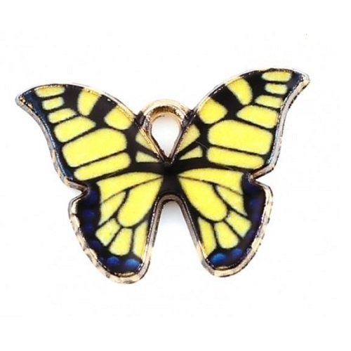 1 breloque pendentif papillon jaune - email - métal doré
