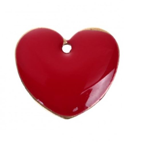 1 pendentif - sequin coeur - émaillé rouge - laiton : r636
