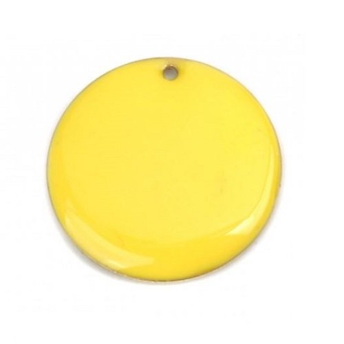 1 pendentif - sequin rond émaillé jaune - cuivre - r063