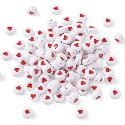 1 lot de 50 perles coeur rouge en acrylique