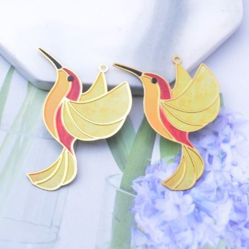 1 breloque pendentif - colibri - oiseau - métal doré