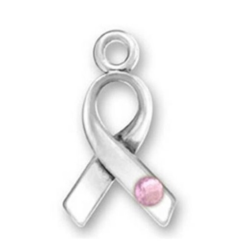 Breloque - pendentif ruban symbole octobre rose - strass rose - métal couleur argenté