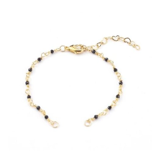 1 support bracelet à customiser - perle noire -  couleur métal doré - r913
