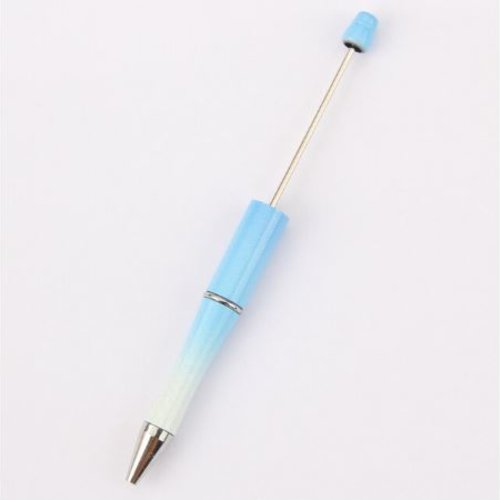 1 stylo à bille personnalisable avec des perles - couleur dégradée arc en ciel - bleu