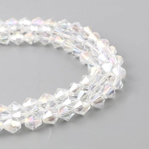 Lot de 5 perles en verre - cône à facettes - aurore boréale - transparente - p4776