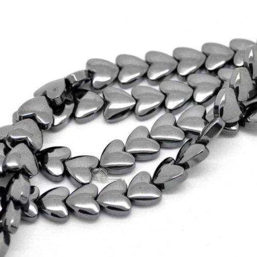 Lot de 10 perles hématites - coeur noir - p261