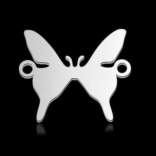 1 pendentif papillon  - acier inoxydable - métal argenté
