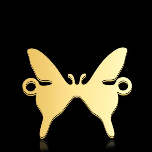 1 pendentif papillon  - acier inoxydable - métal doré