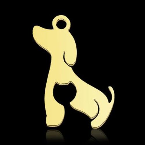 1 pendentif chien découpe chat  - acier inoxydable - métal doré