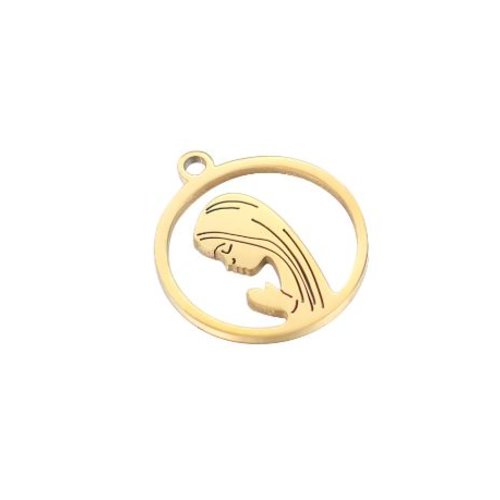 1 pendentif vierge marie  - acier inoxydable - métal doré