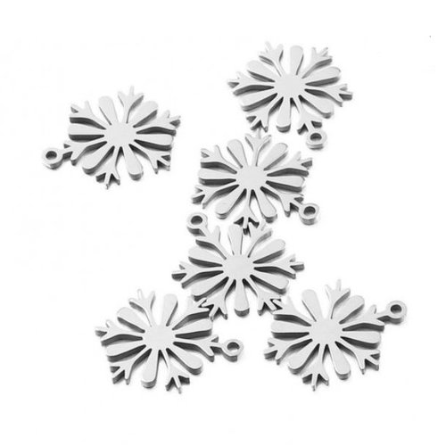 1 pendentif flocon de neige  - acier inoxydable - métal argenté