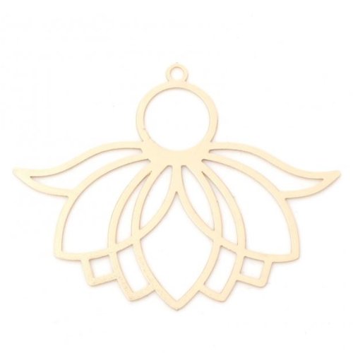 1 breloque pendentif  fleur de lotus - laser cut - dorée