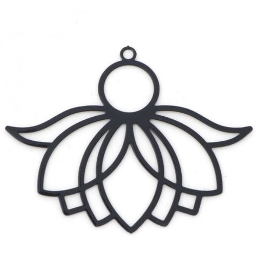 1 breloque pendentif  fleur de lotus - laser cut - noir