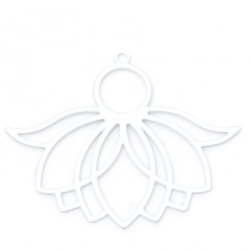 1 breloque pendentif  fleur de lotus - laser cut - blanc