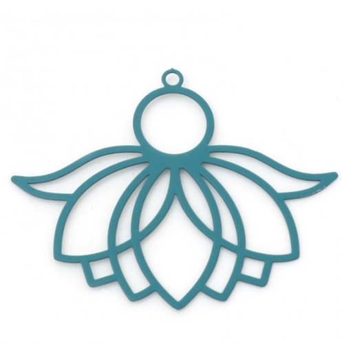 1 breloque pendentif  fleur de lotus - laser cut - vert paon