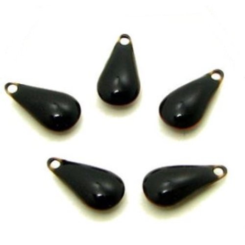1 pendentif - sequin goutte - émaillé noir - laiton - r804