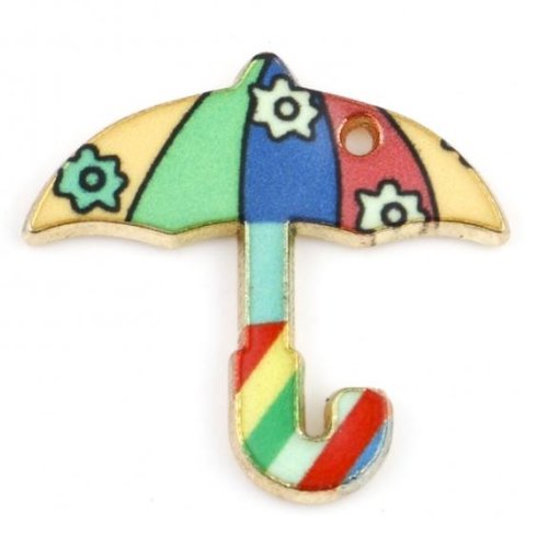 1 breloque - pendentif parapluie emaillé - métal doré - r983