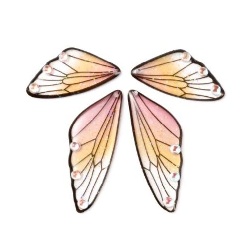 Lot de 2 pendentifs aile de papillon en résine - rose - jaune - r620