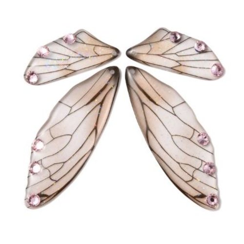 Lot de 2 pendentifs aile de papillon en résine - rose poudré - r623