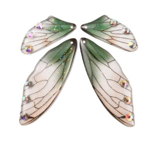 Lot de 2 pendentifs aile de papillon en résine - vert - beige - r624