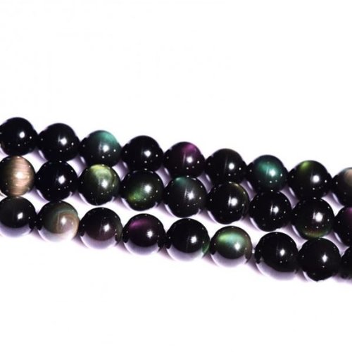 Lot de 10 perles rondes en obsidienne - p1163