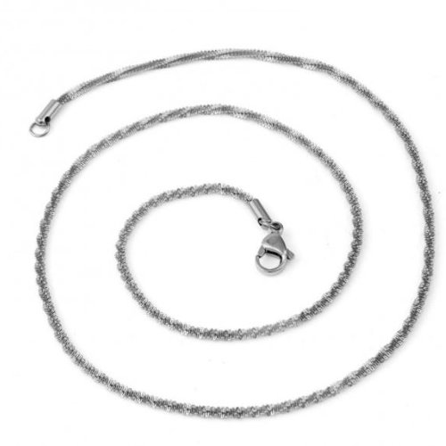 1 collier chaine - maille torsadé - acier inoxydable -  couleur métal argenté - 52 cm - r845