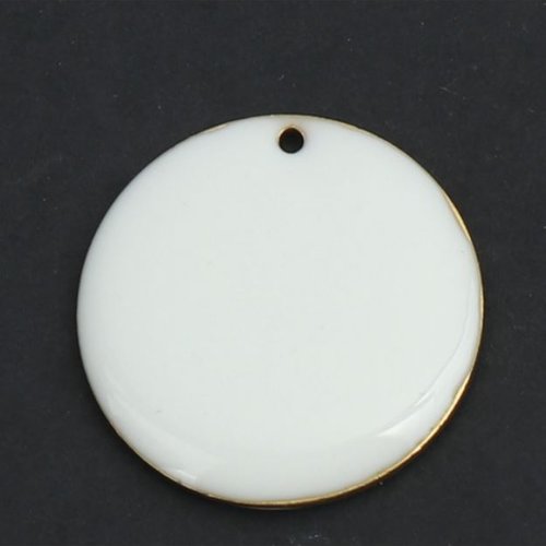 1 pendentif - sequin rond émaillé blanc - cuivre - r074