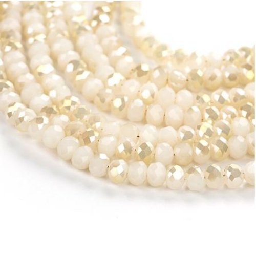 Lot de 10 perles en verre - à facettes - champagne - blanc opaque - p1235