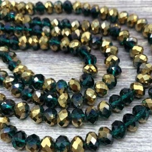 Lot de 10 perles en verre à facettes - dorée - vert - p1236