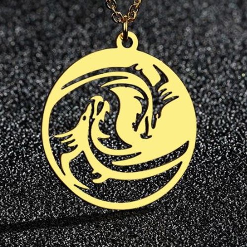 1 pendentif - breloque dragon yin yang - acier inoxydable - métal doré