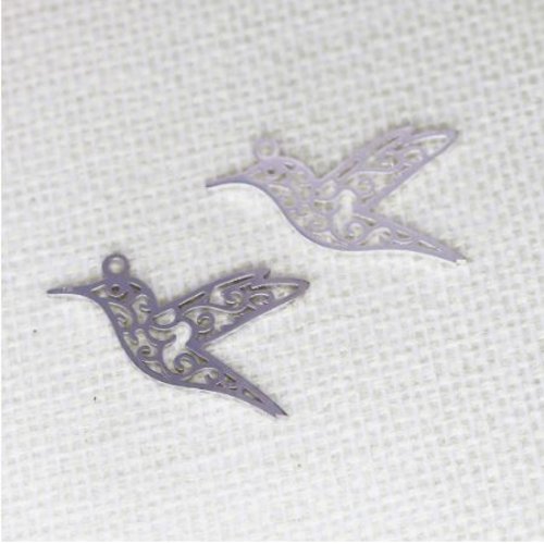 1 pendentif - breloque oiseaux - acier inoxydable - métal argenté