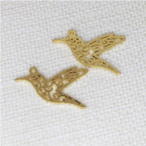 1 pendentif - breloque oiseaux - acier inoxydable - métal doré