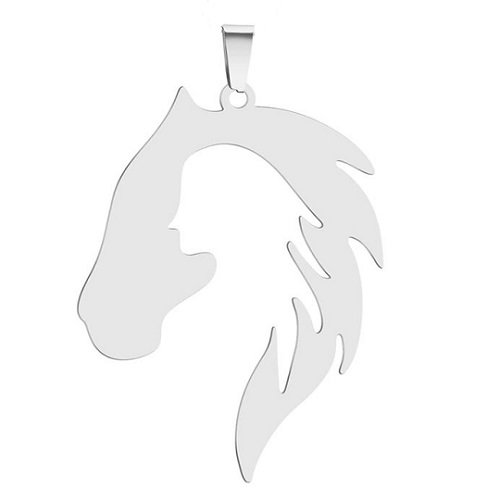 1 pendentif - breloque tête de cheval avec découpe femme - acier inoxydable - métal argenté