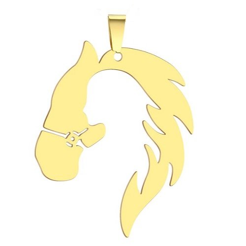 1 pendentif - breloque tête de cheval avec découpe femme - acier inoxydable - métal doré