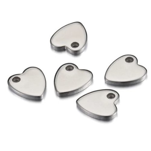 1 pendentif - breloque coeur - acier inoxydable - métal argenté